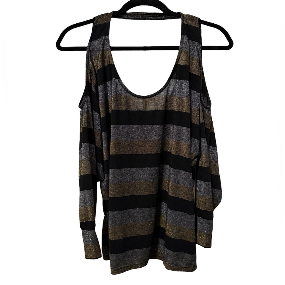 Y2K Metallic Bebe Shoulder Cutout Top (Size S)